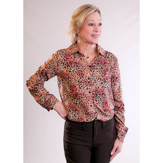 Casa Cabana Leopard Print Top with Long Sleeves front view - Fashion Crossroads Inc