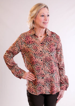 Casa Cabana Leopard Print Top with Long Sleeves front view - Fashion Crossroads Inc