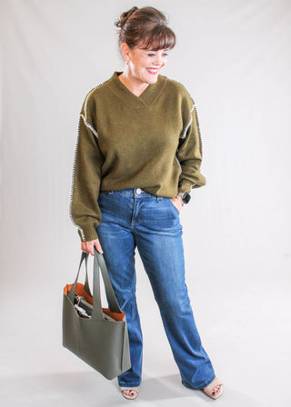 Democracy Absolution Itty Bitty Bootcut Jeans with Slash Pockets styled view-Fashion Crossroads Inc.
