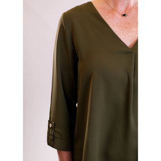 MINE V Neck 3/4 Sleeve Blouse detail view - Fashion Crossroads Inc