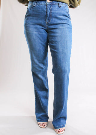 Democracy Absolution Itty Bitty Bootcut Jeans with Slash Pockets front view -Fashion Crossroads Inc.