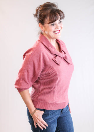 Democracy 3/4 Dolman Sleeve Sweater with Wrapped Tie Neck side view - Fashion Crossroads Inc.