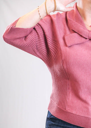 Democracy 3/4 Dolman Sleeve Sweater with Wrapped Tie Neck detail view - Fashion Crossroads Inc.