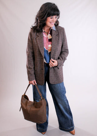 Hobo Harley Handbag Dark Elm modeled view - Fashion Crossroads Inc.