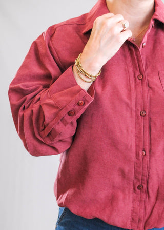 Democracy Button Down Bubble Hem Shirt with 3/4 Tucked Sleeve detail view - Fashion Crossroads Inc.
