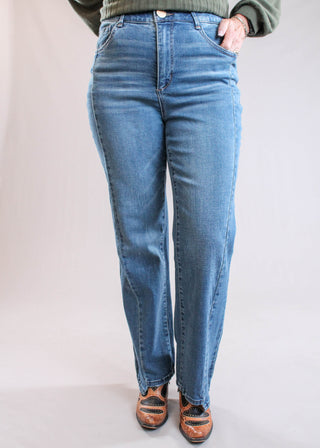 Democracy Absolution Skyrise Clean Finish Step Hem Barely Boot Jeans front view - Fashion Crossroads