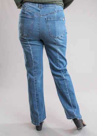 Democracy Absolution Skyrise Clean Finish Step Hem Barely Boot Jeans back view - Fashion Crossroads