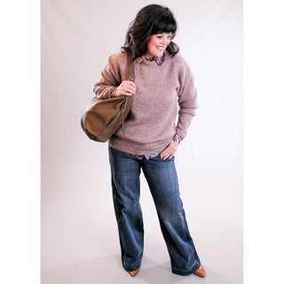 Democracy Wide Leg Jeans with Double Side Seam Model View - Fashion Crossroads, Inc.