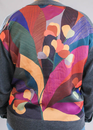 Democracy Button Down Mixed Media Cardigan with Cuffed Long Sleeve detail view-Fashion Crossroads 