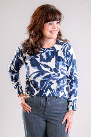 Tribal Sportswear Printed Cable Knit Sweater with Long Sleeves Front View - Fashion Crossroads Inc