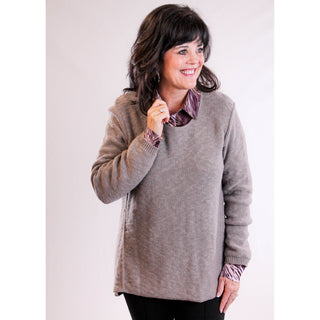 Avalin Long Sleeve V Neck Sweater with Front Panel front view - Fashion Crossroads Inc.