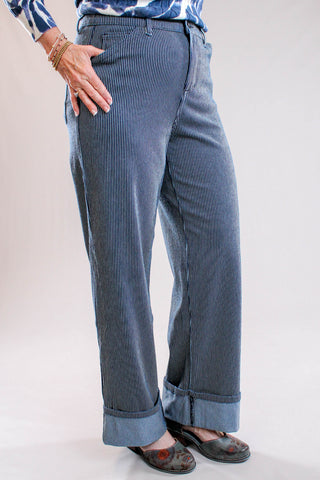 Tribal Sportswear Striped Wide Leg Cuffed Ankle Pant Side View - Fashion Crossroads Inc