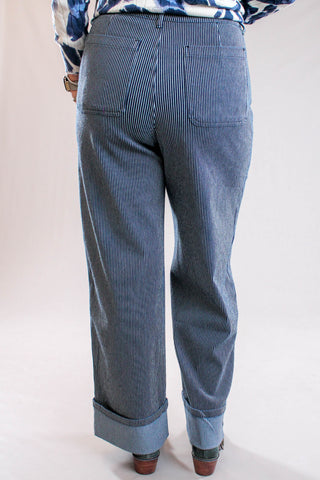 Tribal Sportswear Striped Wide Leg Cuffed Ankle Pant Back  View - Fashion Crossroads Inc