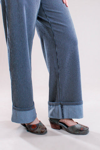 Tribal Sportswear Striped Wide Leg Cuffed Ankle Pant Hem View - Fashion Crossroads Inc