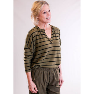 Blu Pepper Long Sleeve Top with Stripes side view - Fashion Crossroads Inc