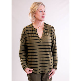 Blu Pepper Long Sleeve Top with Stripes front view - Fashion Crossroads Inc