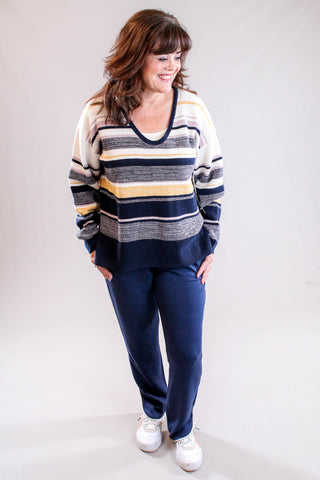 Tribal Sportswear Long Sleeve Waffle Knit Sweater in Sapphire Model View - Fashion Crossroads Inc
