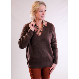 The Workshop Drop Shoulder V Neck Sweater front view - Fashion Crossroads Inc