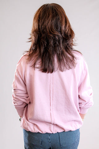 Long Sleeve Bubble Neck Sweatshirt in Pink Back View - fashion Crossroads Inc