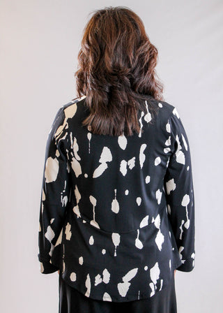 Sympli Coach Cardigan with Print in Black/Cashew Splatter
