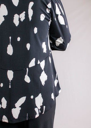 Sympli Coach Cardigan with Print in Black/Cashew Splatter