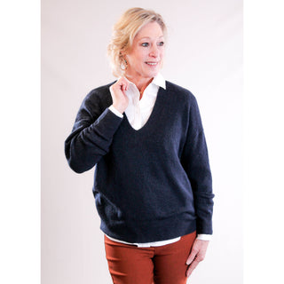 The Workshop Drop Shoulder V Neck Sweater front view - Fashion Crossroads Inc