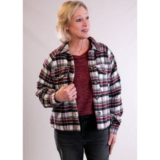 YMI Short Plaid Shacket front view - Fashion Crossroads Inc