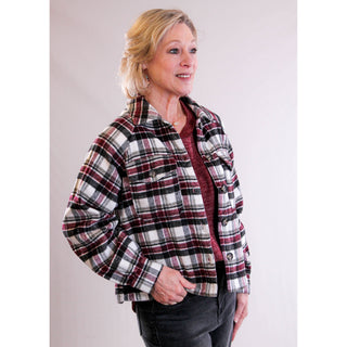 YMI Short Plaid Shacket side view - Fashion Crossroads Inc