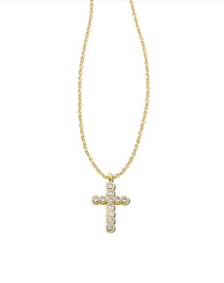 Kendra Scott Cross Pendant Necklace with White Crystal close up view