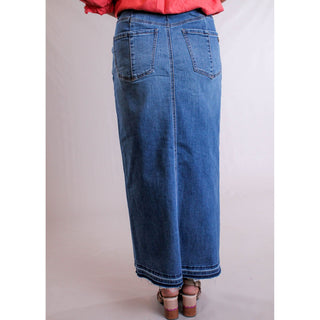 Democracy Long Denim Skirt with Front Slit - Fashion Crossroads Inc