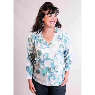 Democracy Printed Knit Top with 3/4 Sleeves - Fashion Crossroads Inc