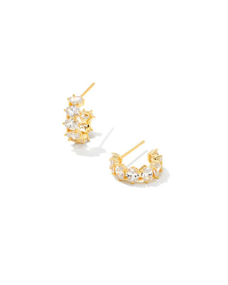 Kendra Scott Cailin White Crystal Huggie Earring in Gold