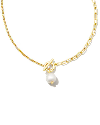 Kendra Scott Leighton Gold Pearl Chain Necklace in White Pearl