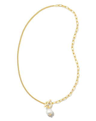 Kendra Scott Leighton Gold Pearl Chain Necklace in White Pearl