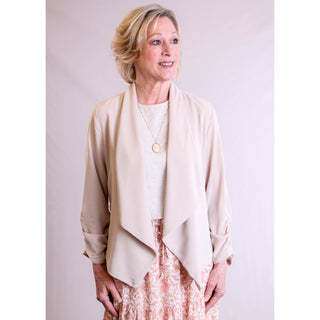 MINE Rouched 3/4 Sleeve Jacket - Fashion Crossroads Inc