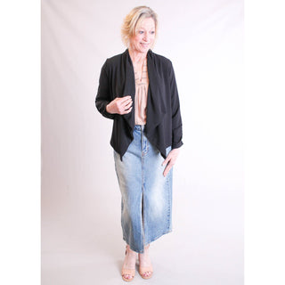 MINE Rouched 3/4 Sleeve Jacket - Fashion Crossroads Inc