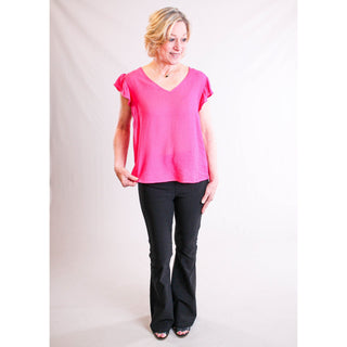 MINE V Neck Blouse with Embroidered Back - Fashion Crossroads Inc