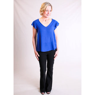 MINE V Neck Blouse with Embroidered Back - Fashion Crossroads Inc