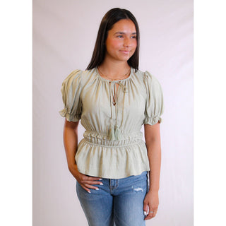 Moon River Ruffle Top with Tassel Tie Front - Fashion Crossroads Inc
