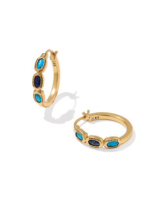 Kendra Scott Mini Elisa Hoop Earring in Vintage Gold in Turquoise Magnesite and Blue Lapis