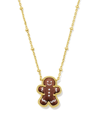 Kendra Scott Reversible Brown Goldstone Gingerbread Pendant Necklace