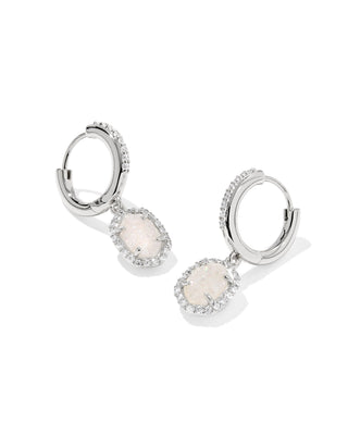 Kendra Scott Daphne Crystal Frame Huggie Earring in Silver Iridescent Drusy