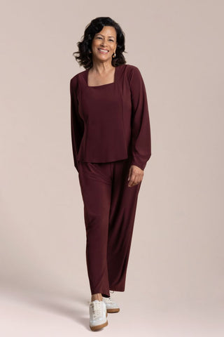 Sympli Fit N Flare Lantern Top with Long Sleeves Model View - Fashion Crossroads Inc