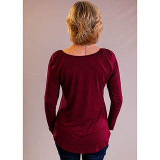 Be Stage Long Sleeve Solid V Neck Top back view - Fashion Crossroads Inc