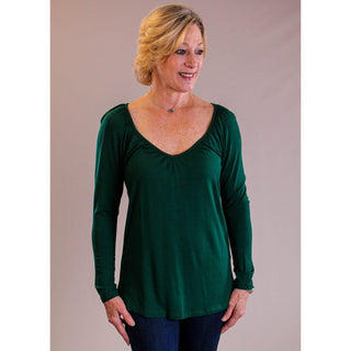 Be Stage Long Sleeve Solid V Neck Top front view - Fashion Crossroads Inc