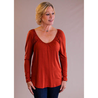 Be Stage Long Sleeve Solid V Neck Top front view - Fashion Crossroads Inc