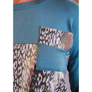 Celeste Long Sleeve Animal Print Top with Pocket - Fashion Crossroads Inc