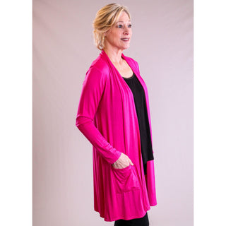 Celeste Solid Cardigan with Pockets - Side View - Fashion Crossroads Inc