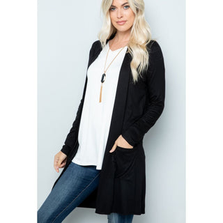 Celeste Solid Cardigan with Pockets - Front View - Fashion Crossroads Inc