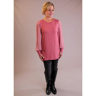 Celeste Solid Top with Chiffon Long Sleeves - Fashion Crossroads Inc